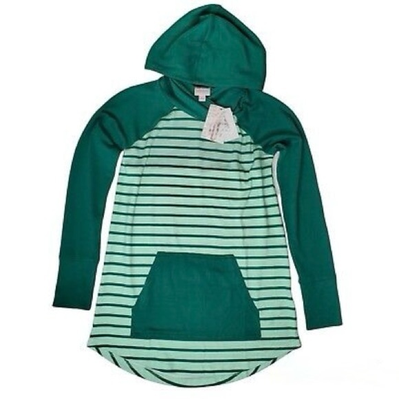 LuLaRoe Tops - NWT LuLaRoe Amber Lightweight Green Striped Hoodie Hacci Size Large